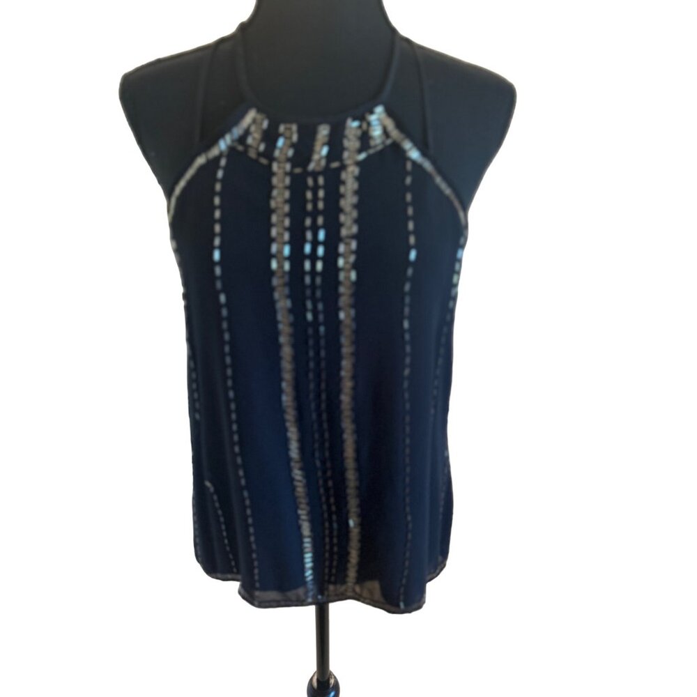 Vintage Chic & Modern Black Sequin Sleeveless Tank Top Formal Party Evening